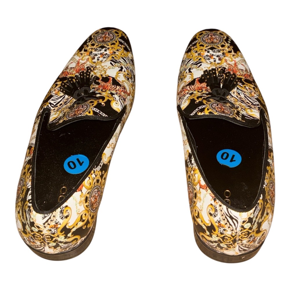 Aldo Mens Baroque Tiger Print Tassel Loafers Black Gold Slip On Shoes Size 10 - Picture 3 of 9